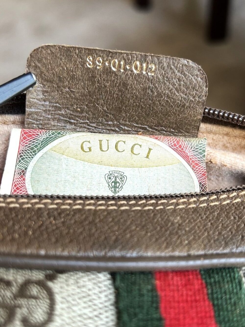 GUCCI GG Supreme Web Sherry Line Clutch, Pouch, Brown, Taupe - Picture 9 of 11